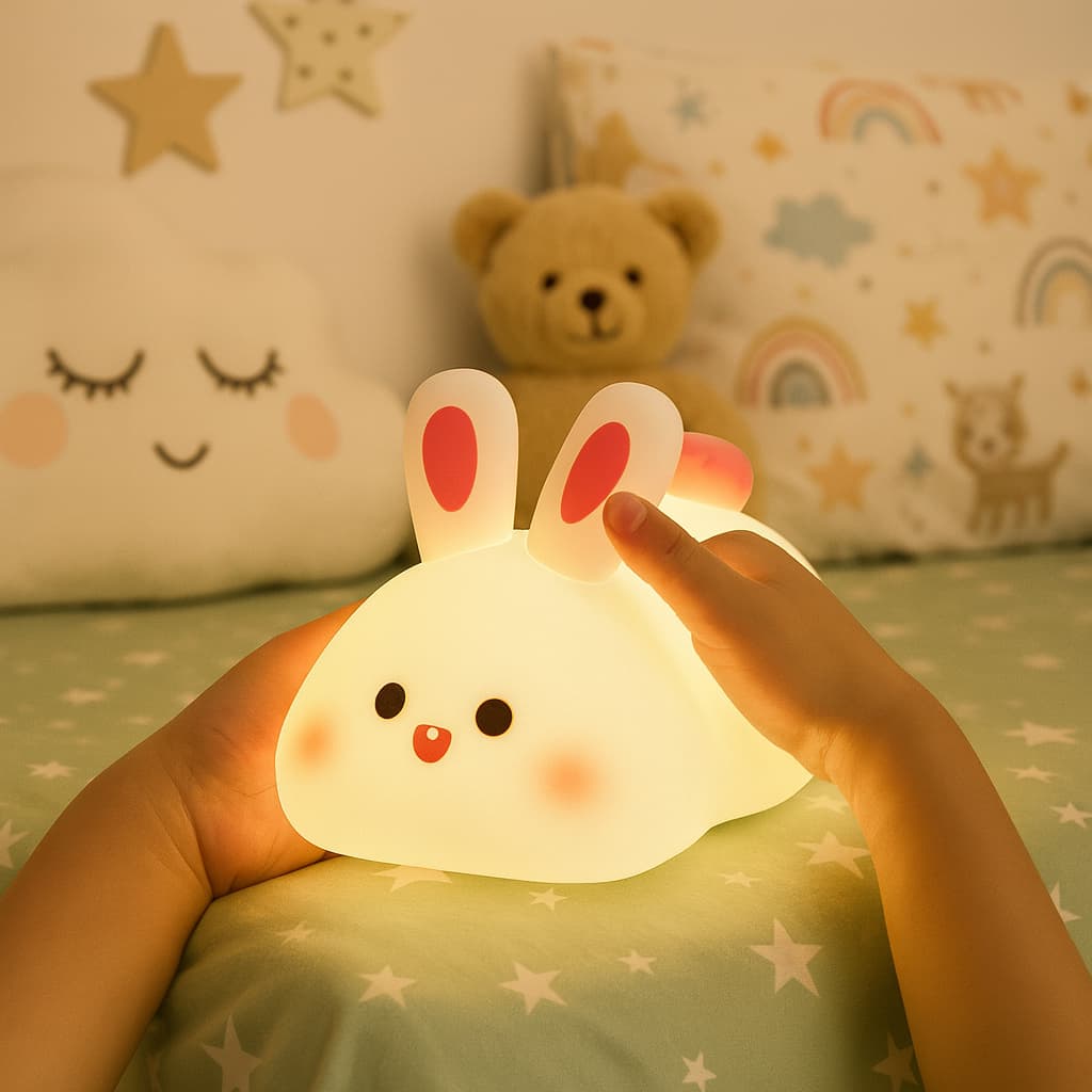Luminária Coelhinho LED Infantil Branco Abajur Recarregável Luz Noturna Quarto Bebê Decor