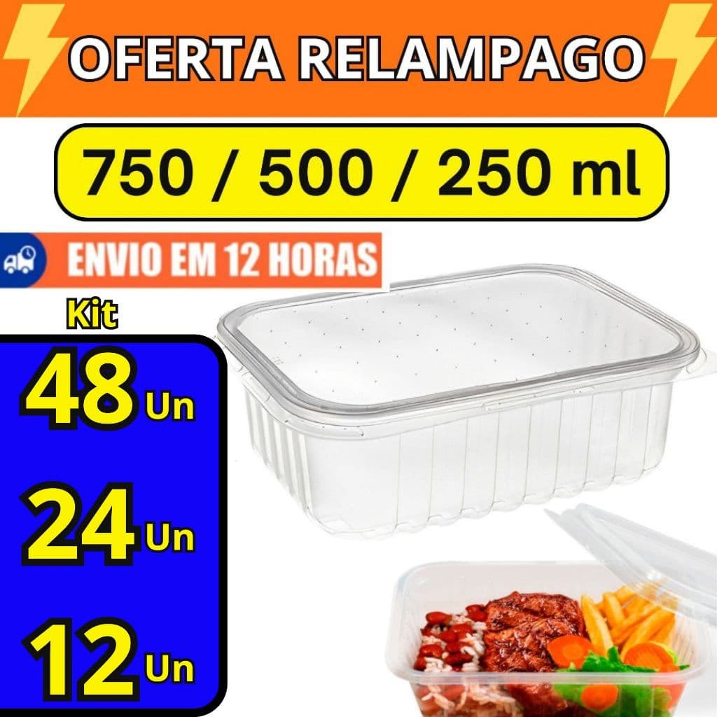 12/24/48 Pote Marmita retangular 500 ml 750 ml para Microondas Freezer Fitness Embalagem Resistente