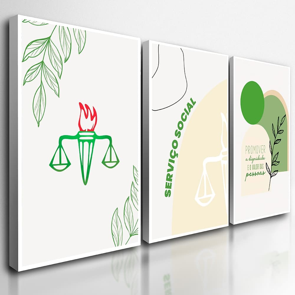 Kit 3 Quadros Decorativos Assistente Social Serviço Social Consultório Escritório