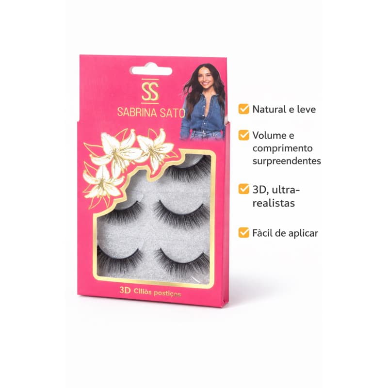 Cílios New Show Postiço 3D volume intenso efeito natural longa duração para make perfeita sabrina Sá