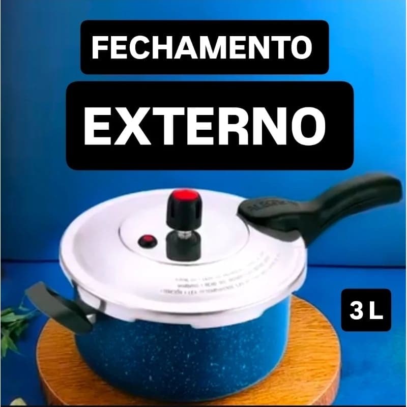 PANELA DE PRESSÃO ALEGRETE FECHAMENTO EXTERNO AZUL 3 L COM ANTIADERENTE PARA FOGÕES A GÁS MAIS RAPIDEZ PRATICIDADE !!!!