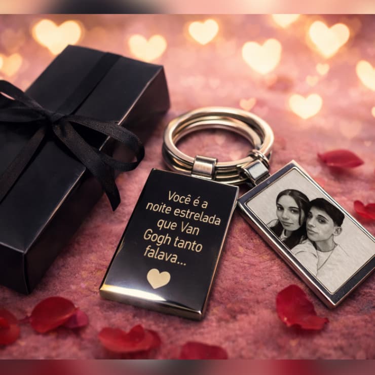Chaveiro Personalizado com Foto ( só frente ou frente e verso) + Frase em Aço – GRAVAÇÃO A LASER| Presente Inesquecível