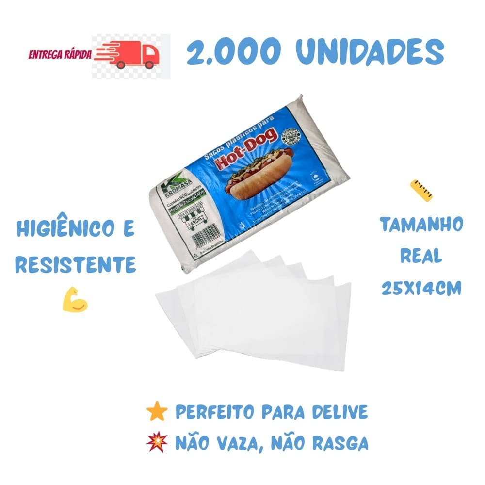 Saco para Cachorro Quente 25x14cm 2000 Unidades – Atacado Resistente e Higiênico para Hot Dog