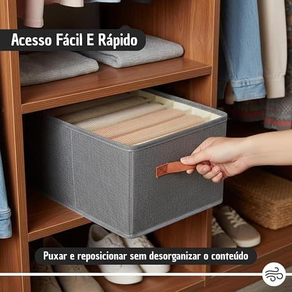 Caixa Organizadora Dobrável com 6 Divisórias - Cinza