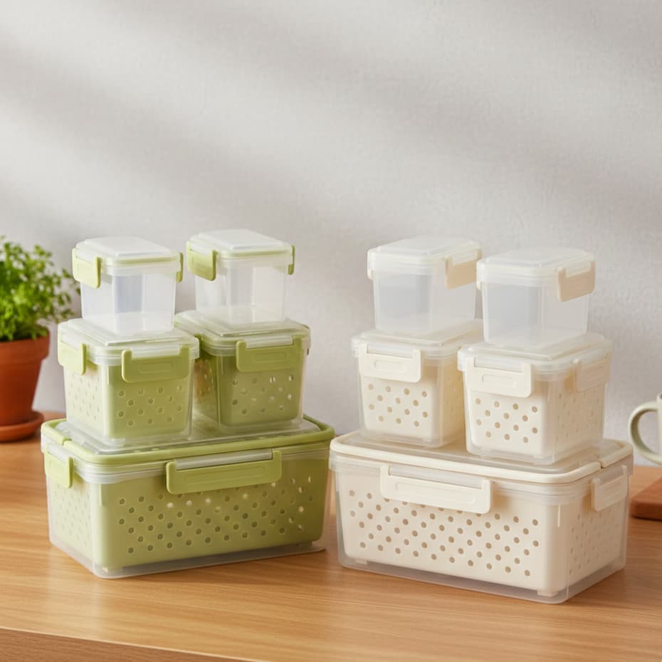Potes Herméticos Conjunto 5 Peças Com Cesto Organizadores Cozinha Livre de BPA Free