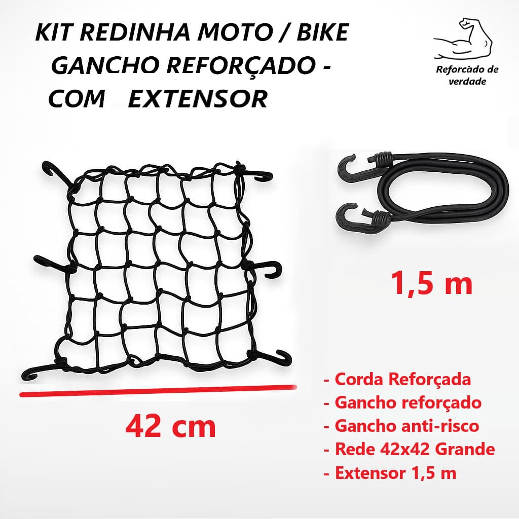 Kit Rede Elastica Extensor Redinha Moto Bike Aranha Capacete Carga Reforçado Gancho Plástico Premium