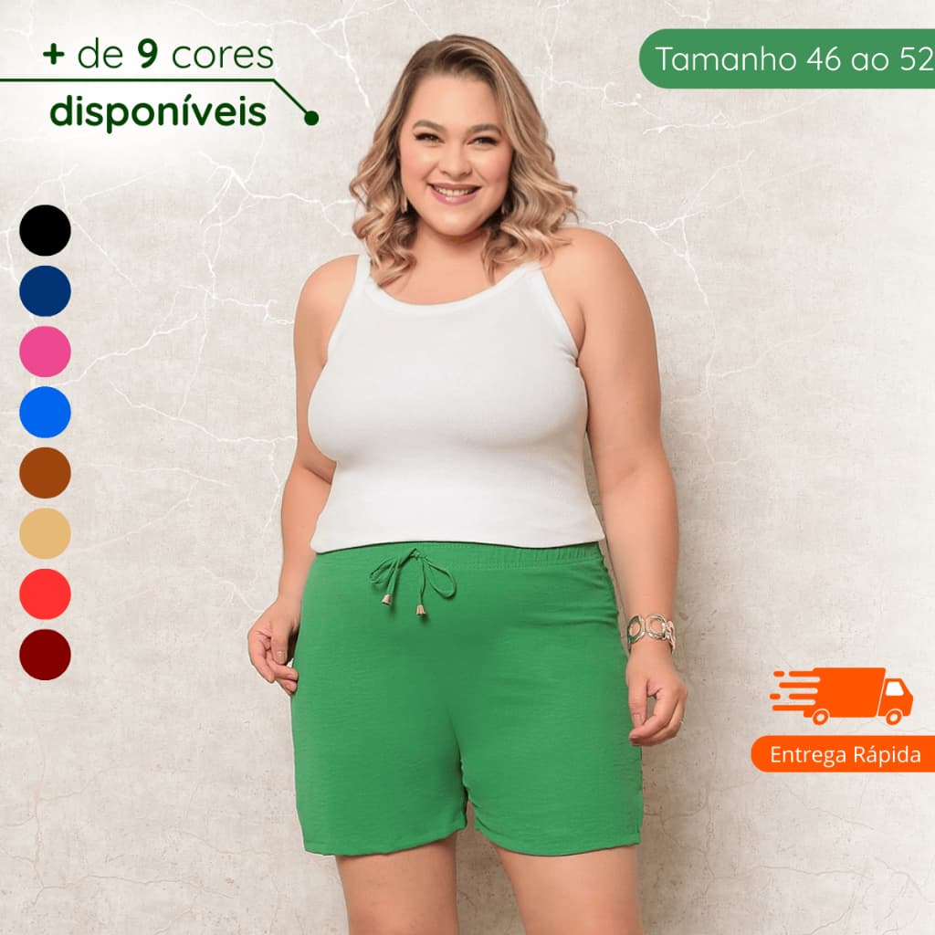 Shorts Feminino Plus Size Básico Duna Verão Praia Confortável
