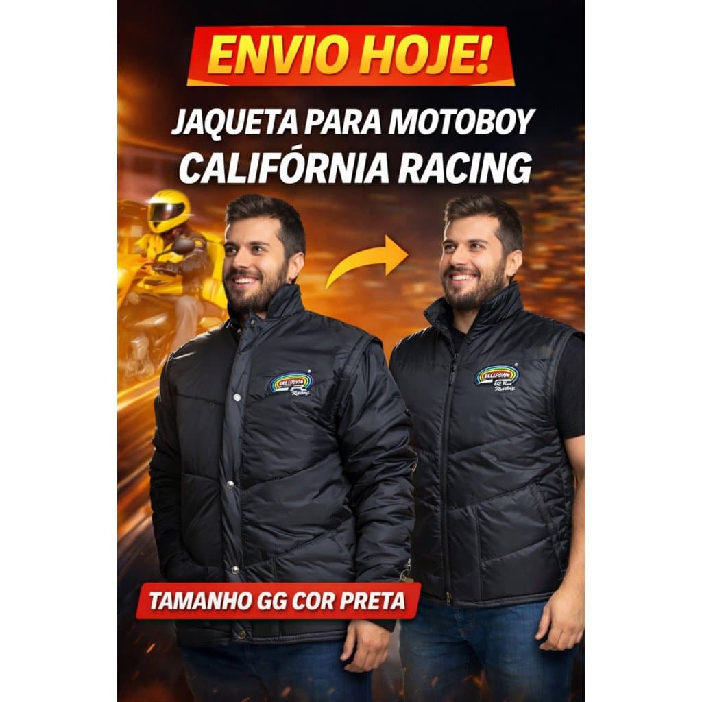 Jaqueta PRETA Motoqueiro California Racing Entregas Ifood 99 Motoboy TAMANHO GG