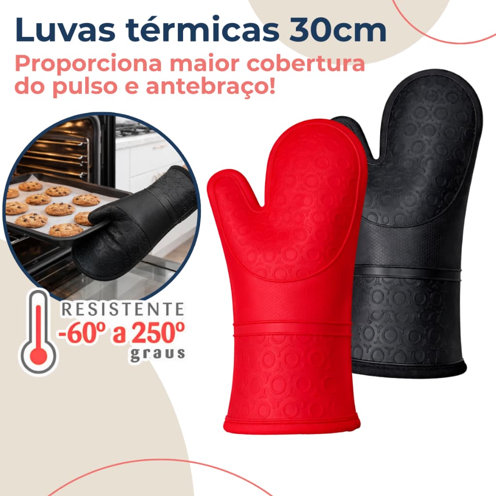 Luva Térmica Cozinha Silicone Forno Alta Temperatura Forradas Algodão