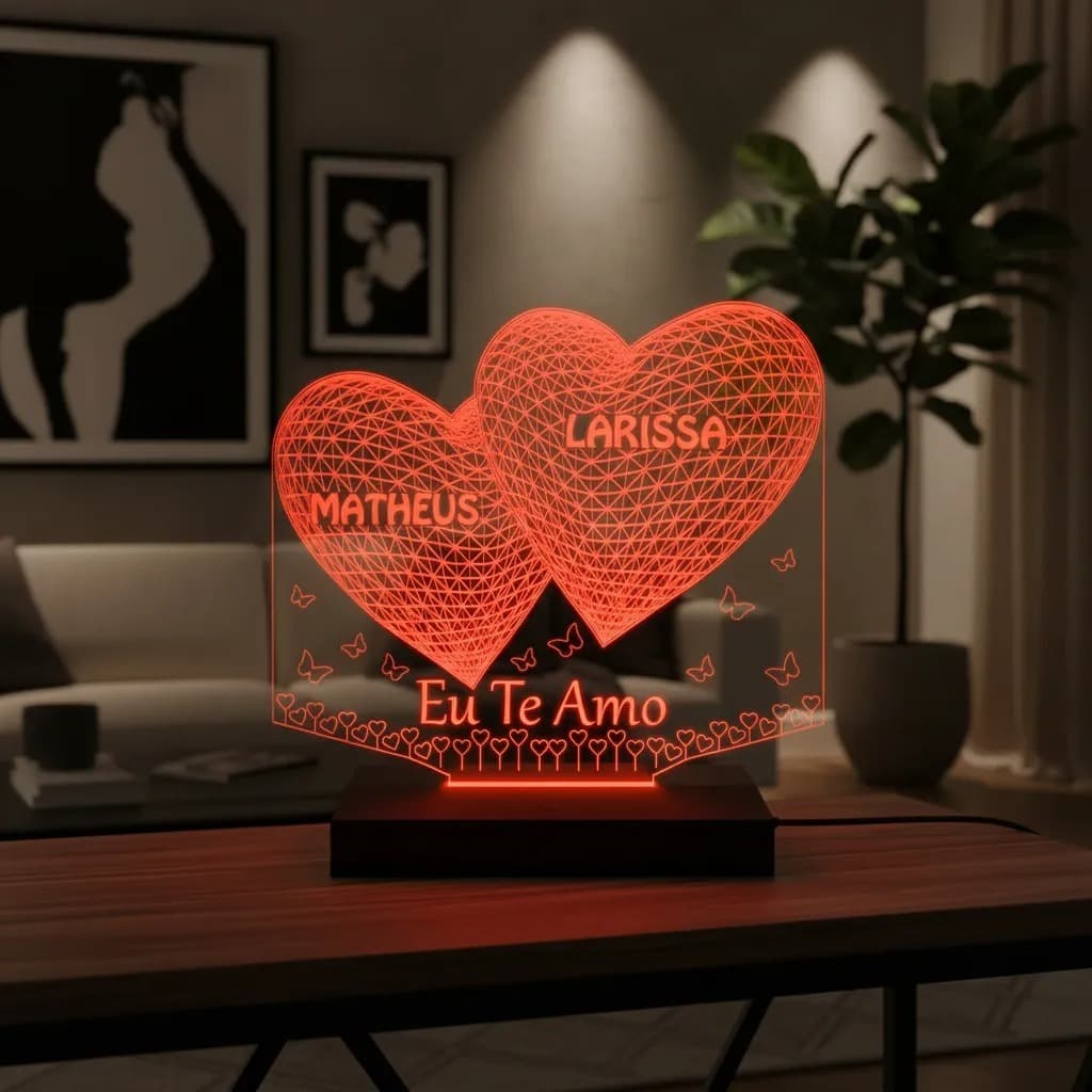 Luminária Led 3d Dia Dos Namorados Coração 1 Abajur | Presente Criativo Decoração