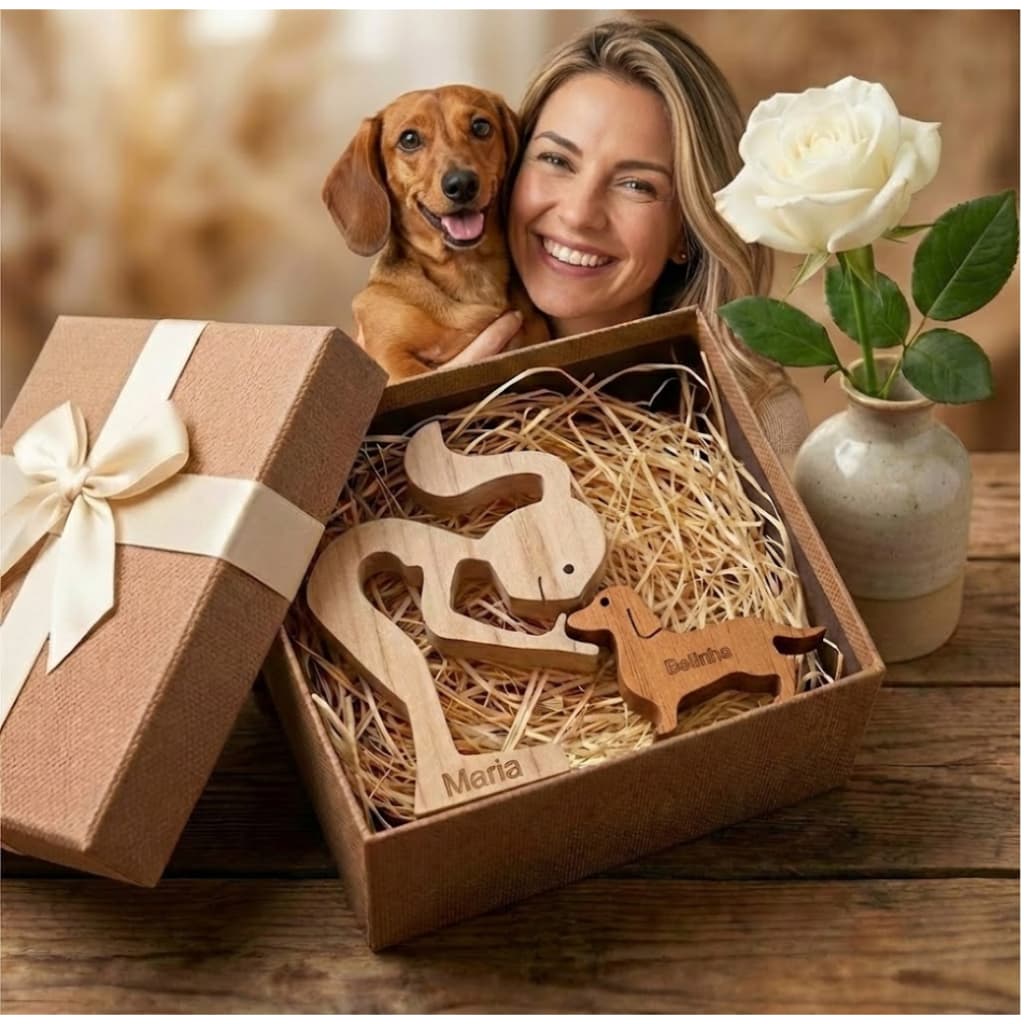 Escultura Decorativa Cachorro Salsicha Dachshund em MDF Madeira Presente para Amantes de Pets