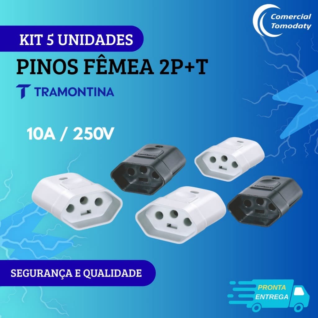 Kit 5 Plugue Fêmea Tramontina 2P+T 10A Linha Priscuspro – Reforçado