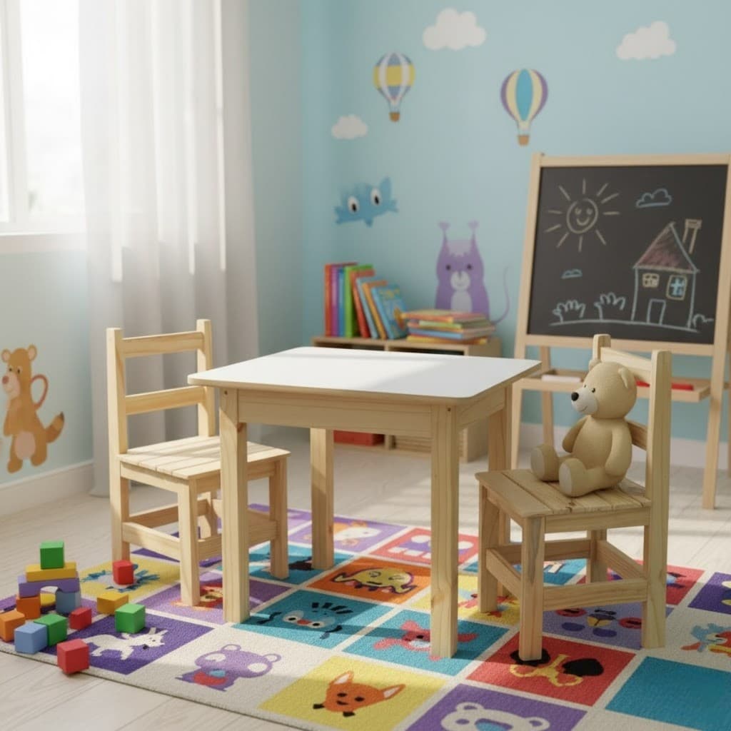 Conjunto Mesa Infantil Madeira Macica Resistente 2 Cadeiras