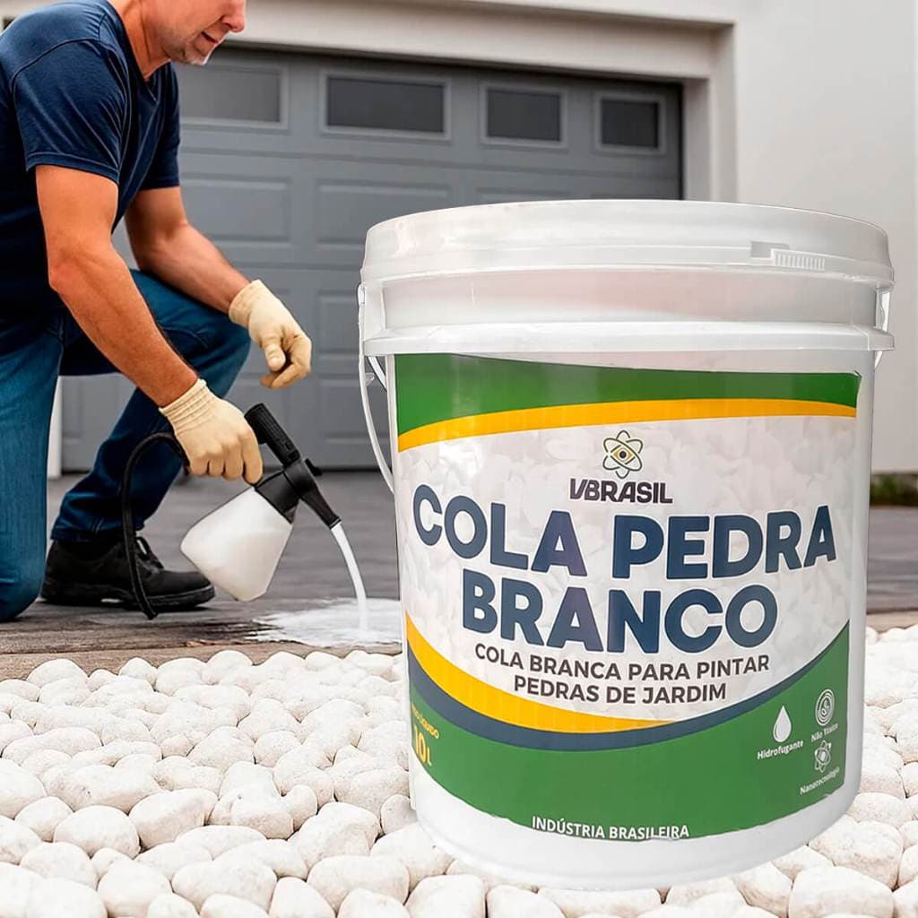 Fixador Cola Pedra Branco Selante Para Jardim Fixa Pedras Decorativas Paisagismo Seixos 10 Litros