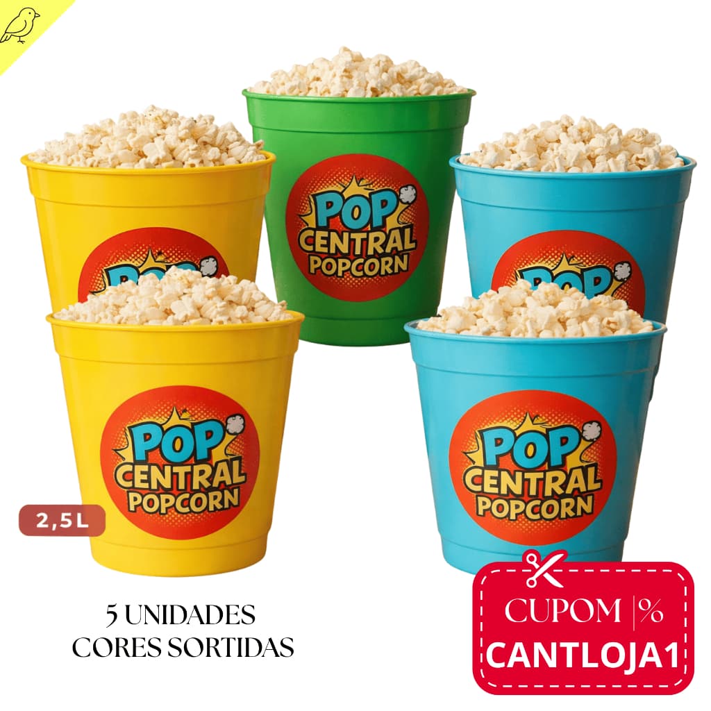 Conjunto 5 Baldes De Pipoca Extra Grande 2,5 Litros Qualidade Alta Para Eventos E Festas