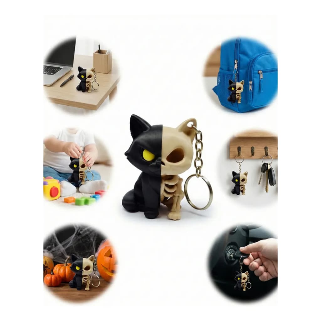 Chaveiro Gato Esqueleto Haloween Assustador Com Argola