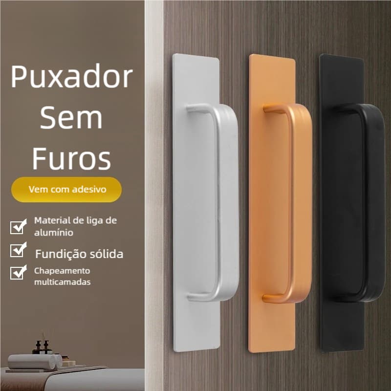 Maçaneta de Superfície NAESV - Sem Perfurar, Autoadesiva, Botão Push-Pull para Gabinete