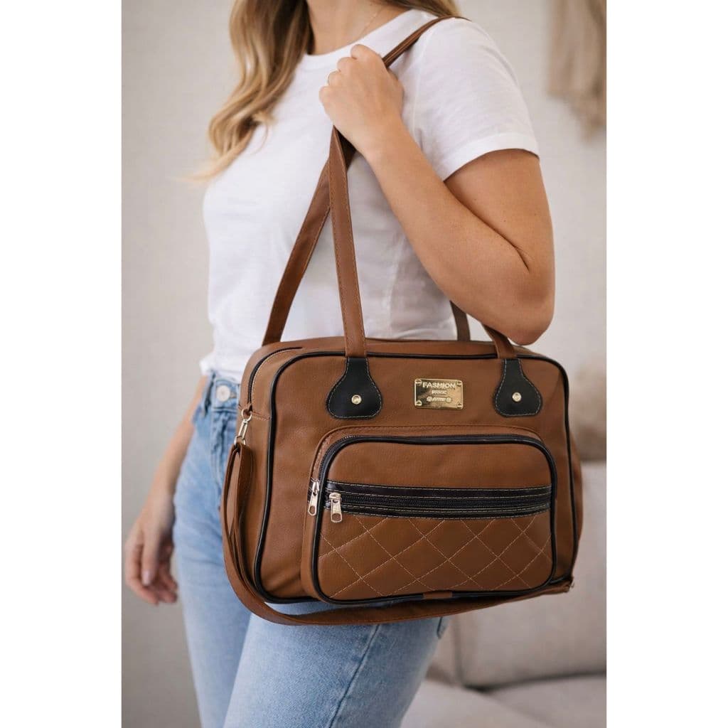 Bolsa Feminina Grande Elegante Ombro e Transversal Espaçosa com Zíper Moderna Dia a Dia Trabalho