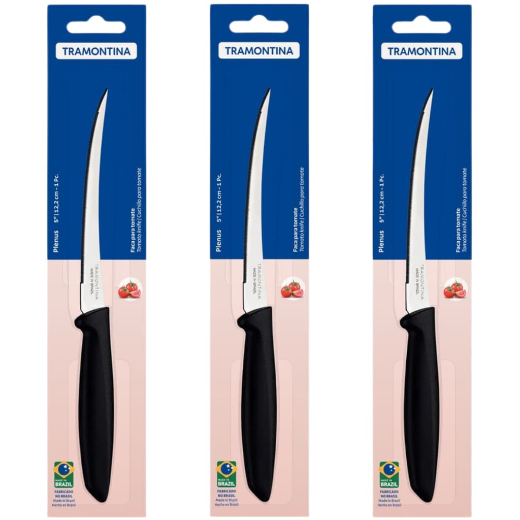 Kit com 3 Facas 5” Tramontina Plenus Cabo Preto