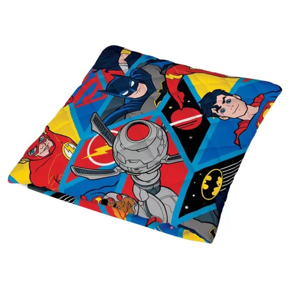 Colcha Infantil Que Vira Almofada Liga da Justiça® 100x145cm (Azul & Vermelha) Lepper