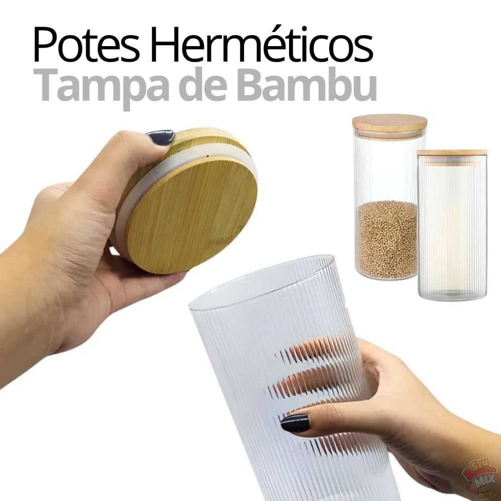 Potes Herméticos de Vidro Borossilicato LISTRADO com Tampa de Bambu | 700ml, 1L, 1,4L e 1,8L