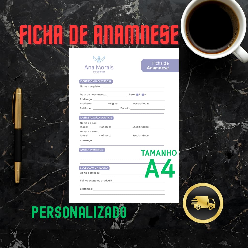 FICHA ANAMNESE | BLOCO PAPEL TIMBRADO A4 | PROFISSIONAL | RECEITUÁRIO