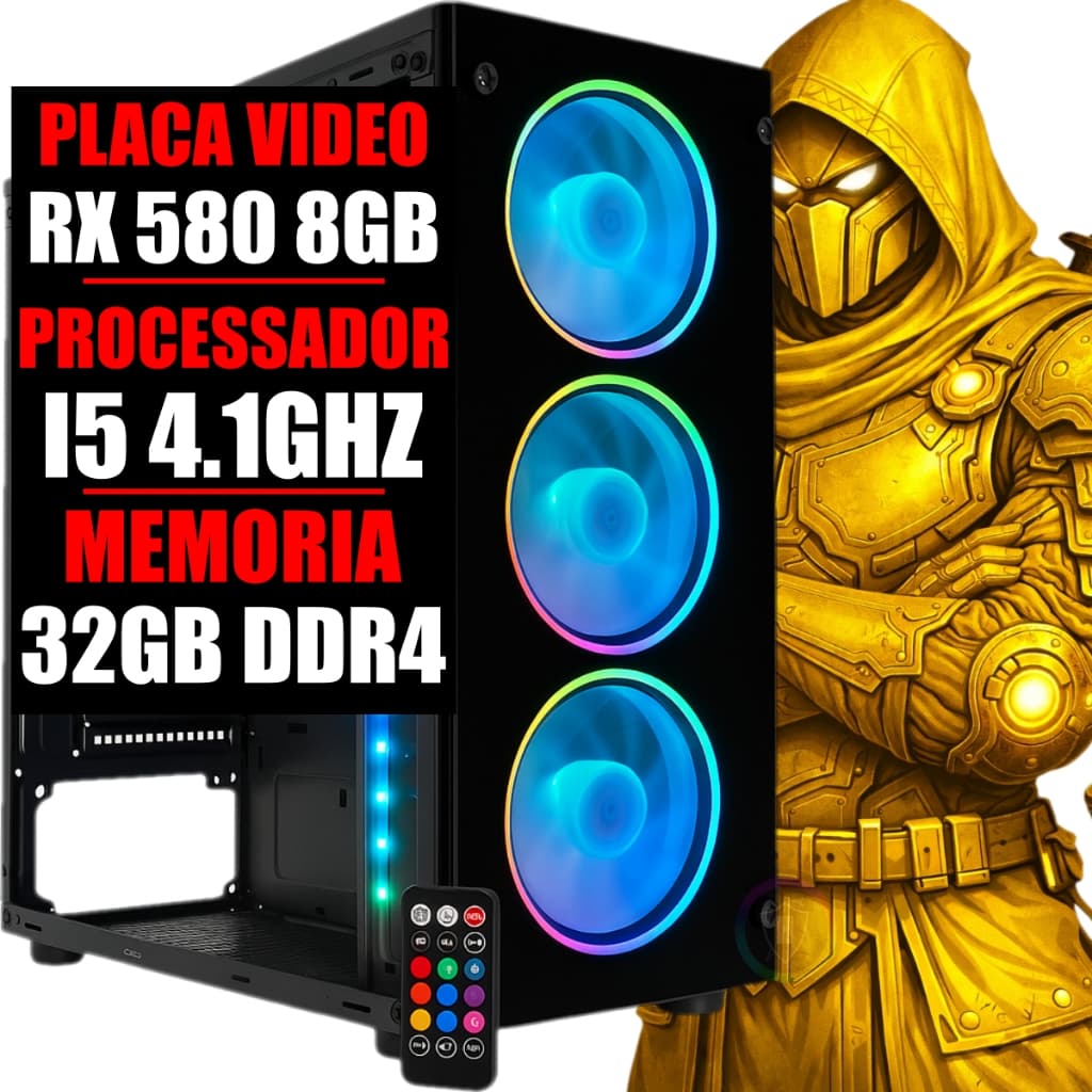 PC GAMER DDR4 RX 580 8GB DDR5, I5 4.1GHZ 9 GERAÇÃO, 32GB RAM, SSD 480GB