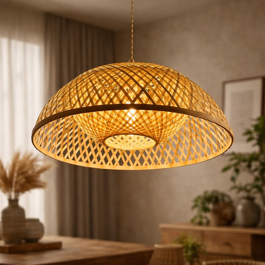 Lustre Decorativo Pendente Mesa Jantar Artesanal Rústico Orgânico 45cm Com Lâmpada LED
