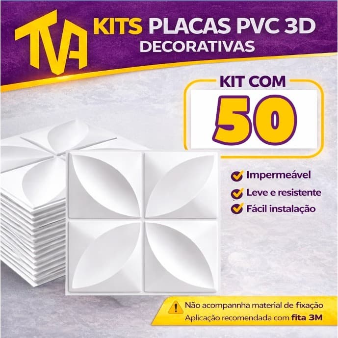 Kit 50 Placas PVC Revestimento 3D Decoracão Para Parede 25x25 cm