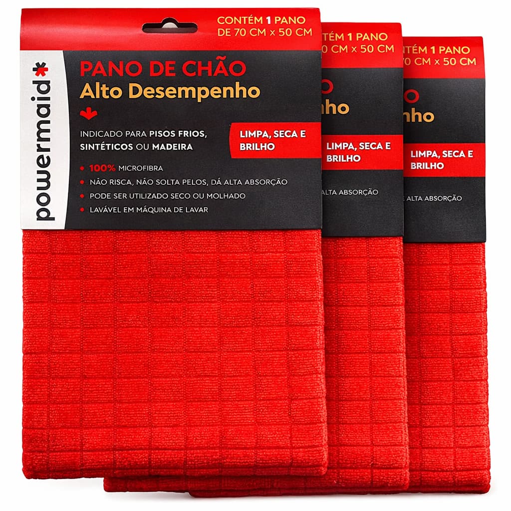 Pano de Microfibra Grande 3 Unidades 50x70 Power Maid Limpeza Multiuso
