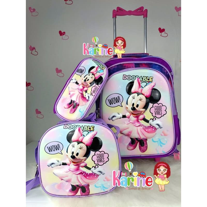 Kit Mochila Escolar MINNIE MOUSE COM RODINHA EM 3D modelo 2026 / KIT MOCHILA ESCOLAR INFANTIL  KIT MOCHILA