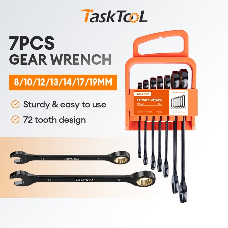 TaskTool Jogo de Chaves Combinadas 7 Peças 8 a 19mm Boca e Estrela Aço Carbono-Automotiva e Mecânica