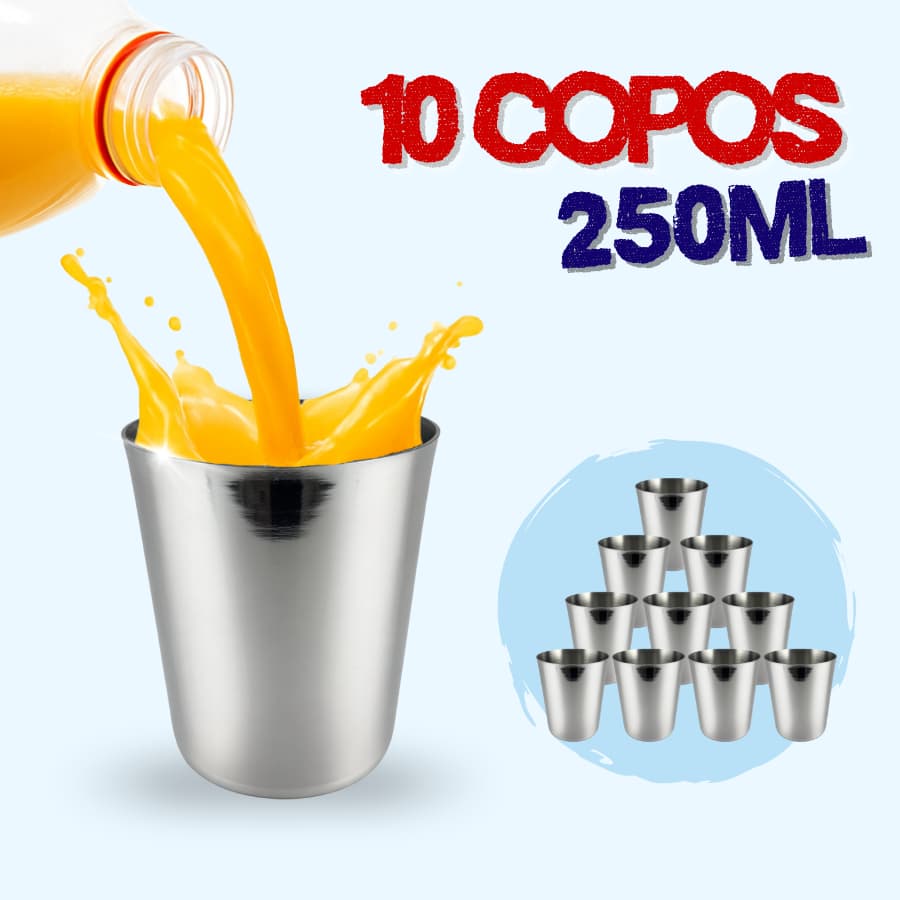 Kit 10 Copos Alumínio Chapa Grossa 250ml  Perfeito para Bebidas Geladas