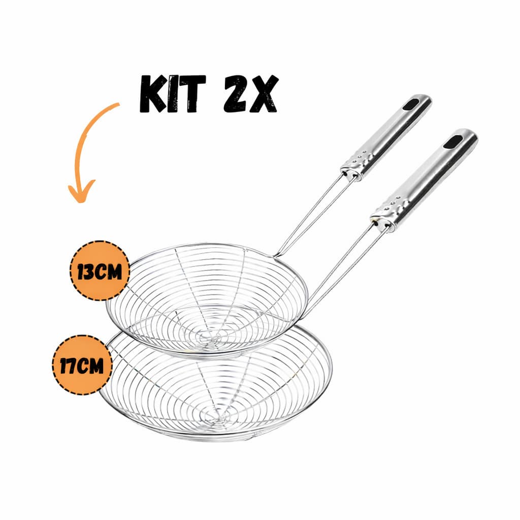 Kit 2 Escumadeira Aramada Escumadeira De Inox Peneira Fritura Escumadeira Para Fritura 13/17cm