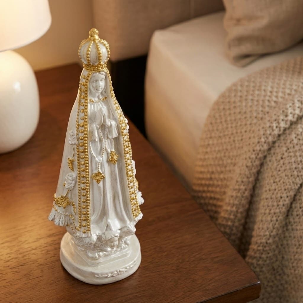 Nossa Senhora Aparecida Imagem 20cm Gesso Decorada Perola Feito a Mão