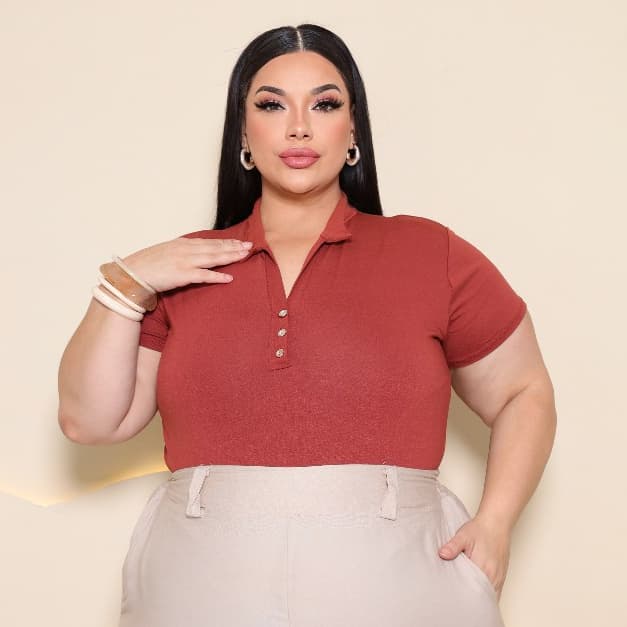 BLUSA CAMISA POLO PLUS SIZE MANGA CURTA GOLA REGULÁVEL VISCOLYCRA PREMIUM FEMININO SOCIAL ELEGANTE