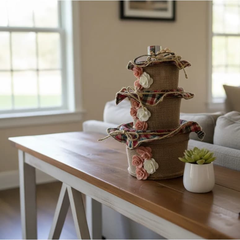 Kit Potes Decorativos Cozinha 3 Peças Em Juta E Sisal Potinhos de condimento