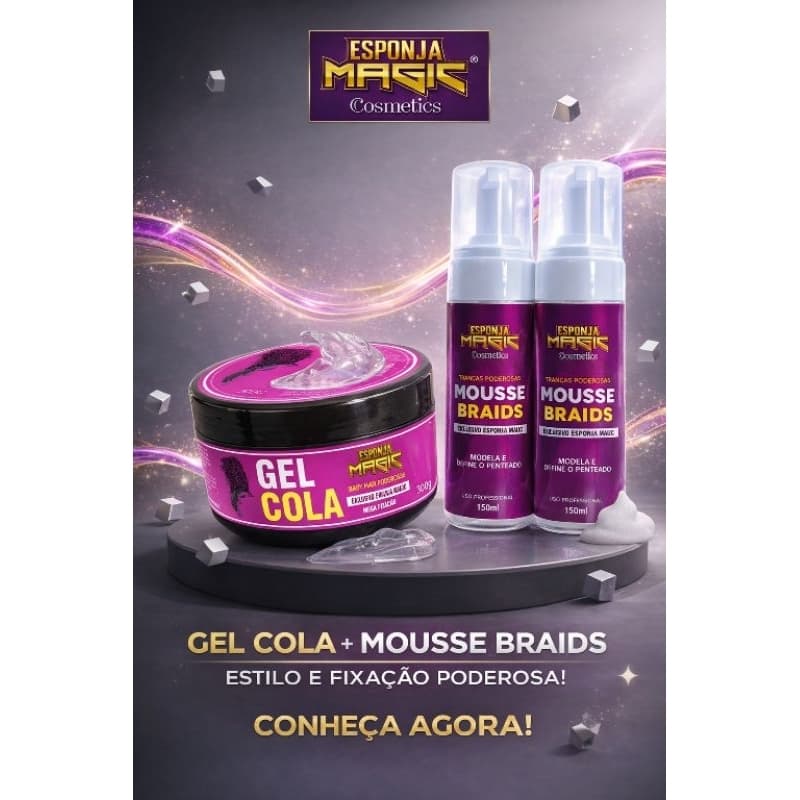 ✨ **KIT GEL COLA ESPONJA MAGIC 300G  + MOUSSE BRAIDS PARA TRANÇAS Manutenção Perfeita**✨
