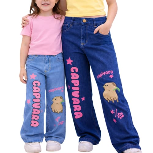 Calça Jeans Juvenil Capivara Feminina Jeans Premium Wide Leg Pantalona Calça Jeans Para Meninas