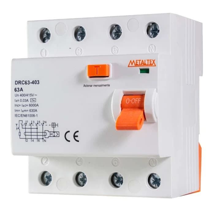Interruptor Diferencial Residual 4 P 63A 30MA 06KA Metaltex