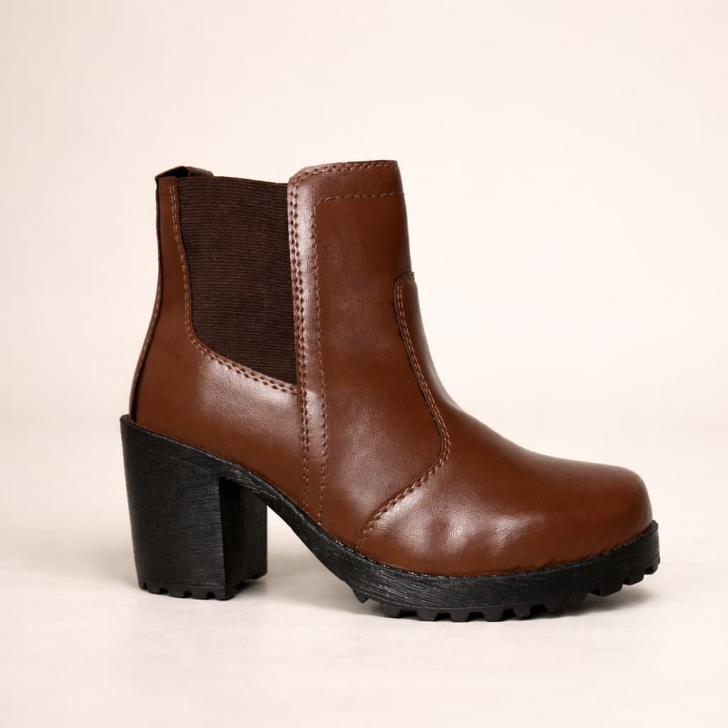 Bota Chelsea Feminina Elástico Salto Grosso Médio Cano Curto  Coturno Moda Inverno