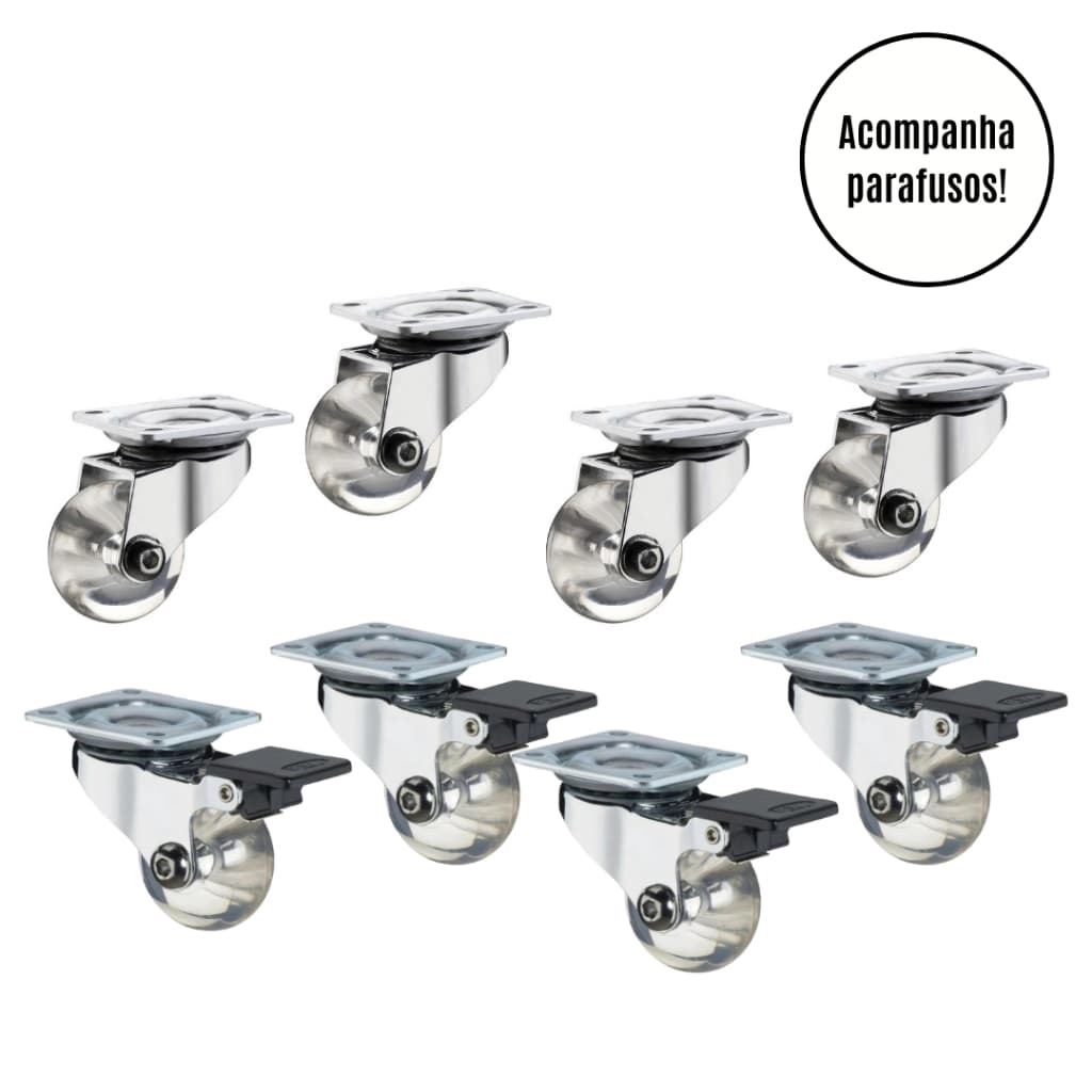 Kit com 8 UND Rodizio Silicone 3,5 CM Com Freio e Sem Freio