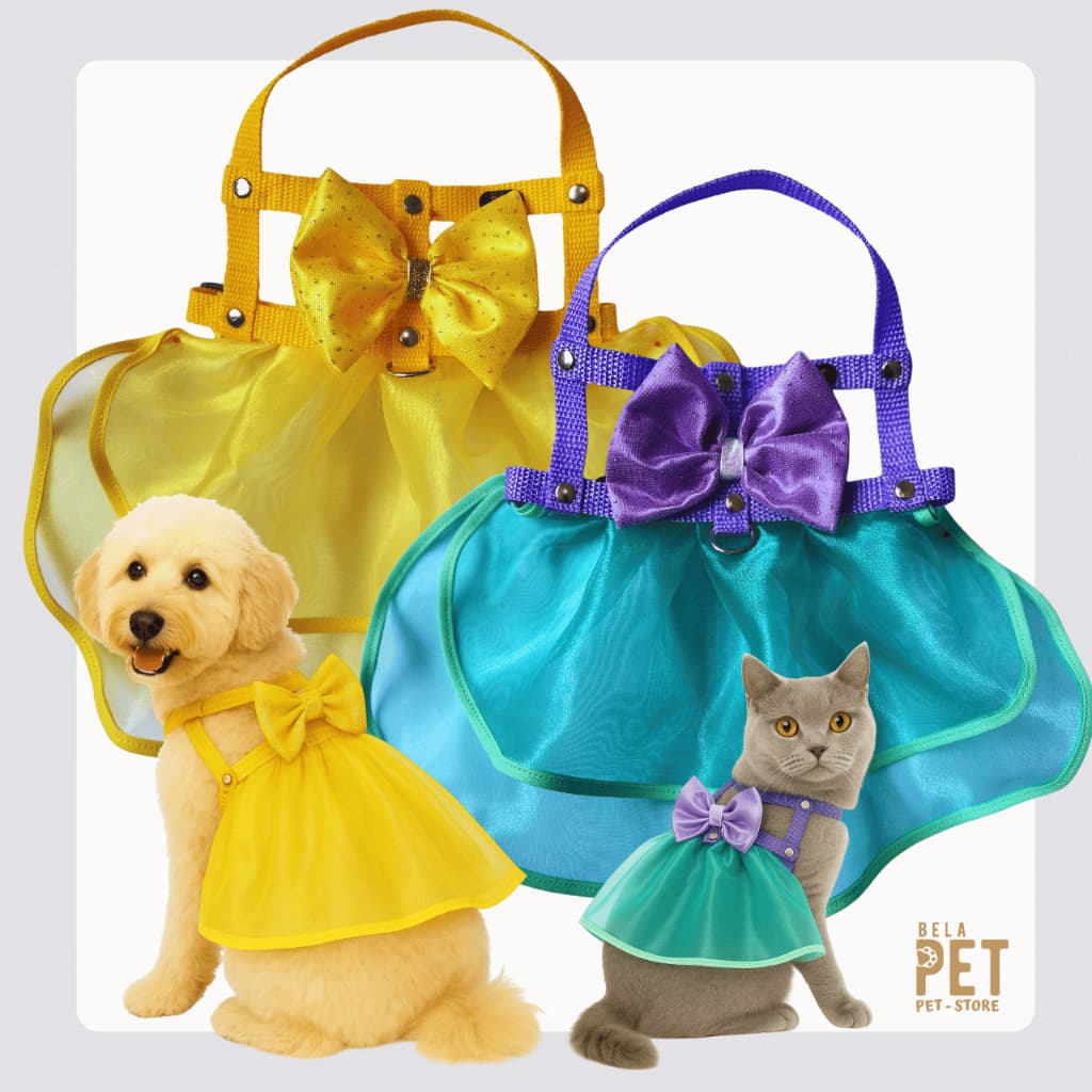 Coleira Peitoral de Saia -  Gato ou Cachorro - Acompanha Guia - Personagens