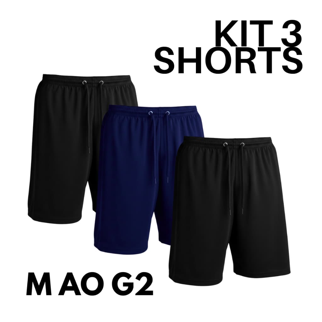 Kit 3 Shorts Masculinos Bermuda Calção Esportivo Plus Size Cintura Elástica Academia Treino Futebol e Casual