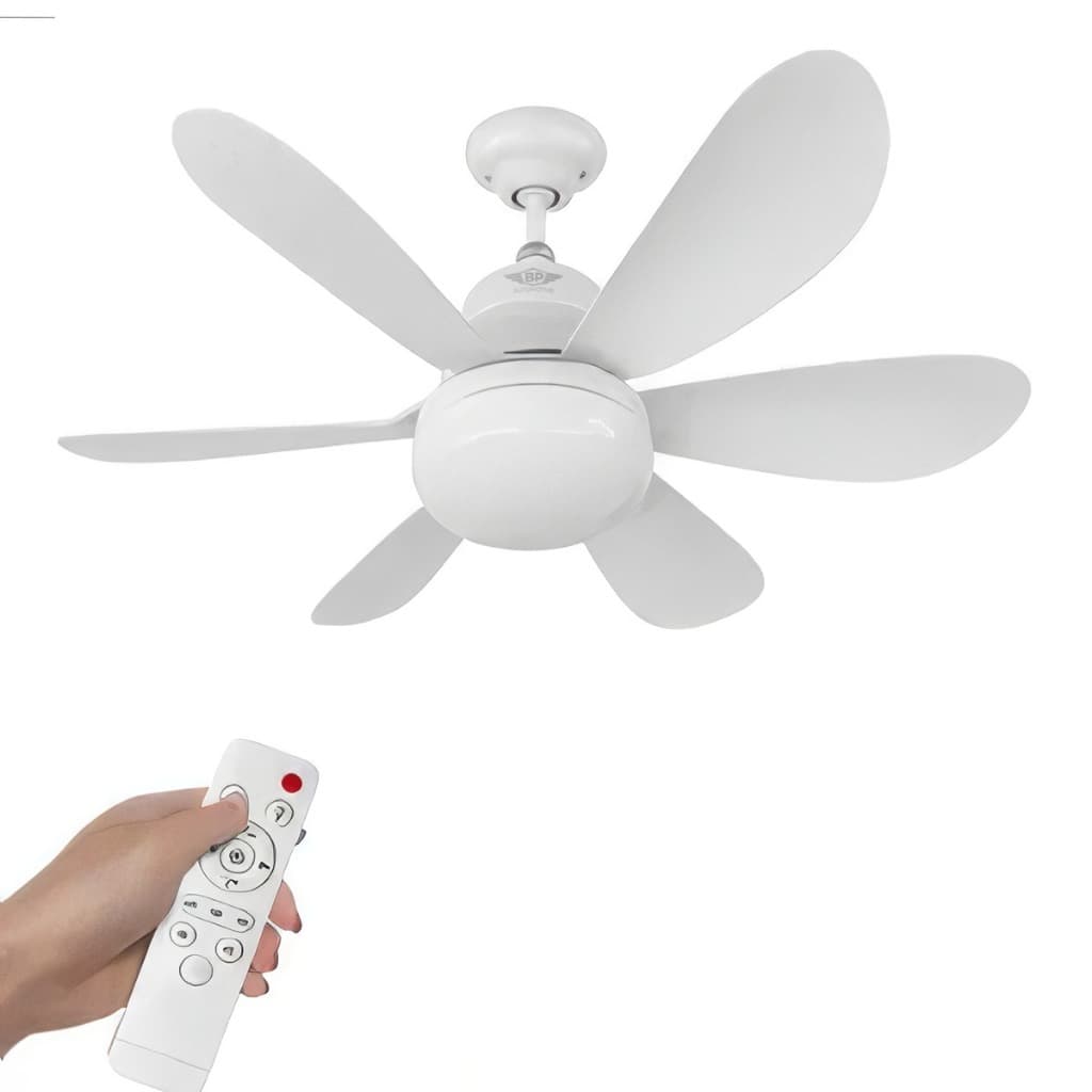 Ventilador de Teto 6 Pás 60W com Lâmpada LED E27 Controle Remoto Econômico, 52 CM de Diâmetro