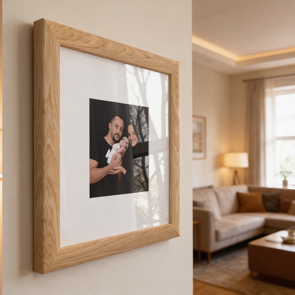 Kit 3 Quadros Decorativos Moldura Fotográfica 20x20cm Moldura Amadeirado Com Paspatur Porta Retrato