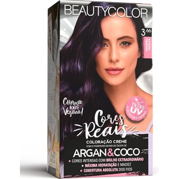 TINTA BEAUTY COLOR ARGAN&COCO 3.66 CASTANHO PURPURA KIT 1UN