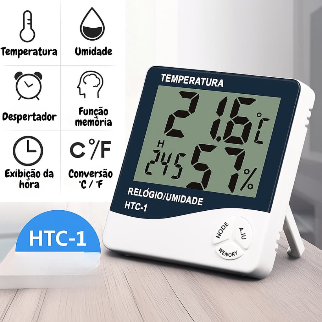 Termo Higrômetro Digital Com Máxima e Mínima Medidor De Temperatura e Umidade Com Relógio e Alarme