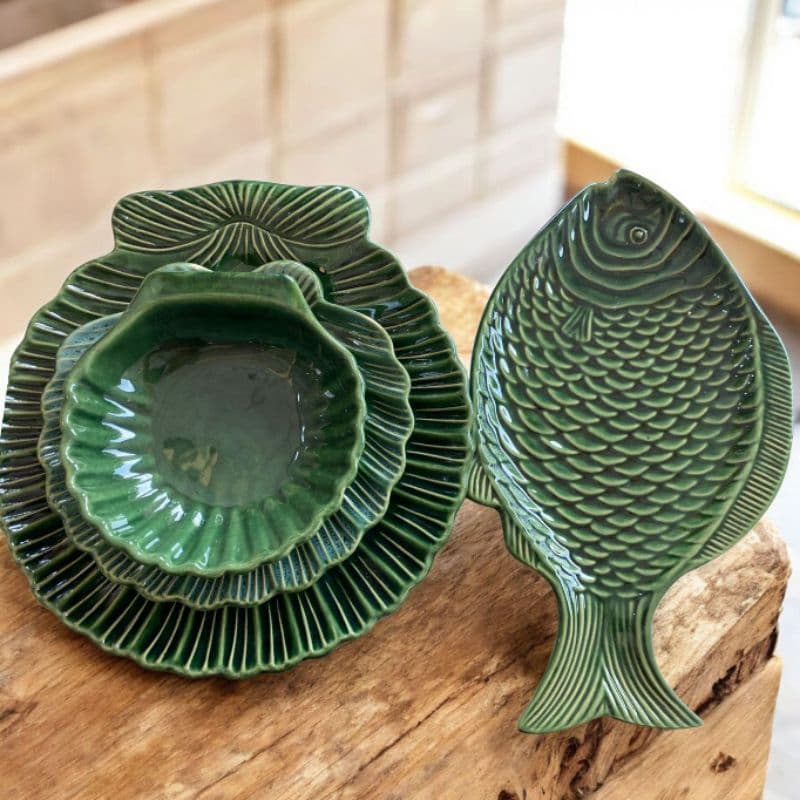 LINHA PREMIUM - Jogo Travessa Concha G + M + Bowl Molheira + Travessa de Peixe G Em Porcelana Para Mesa Posta e Petiscos