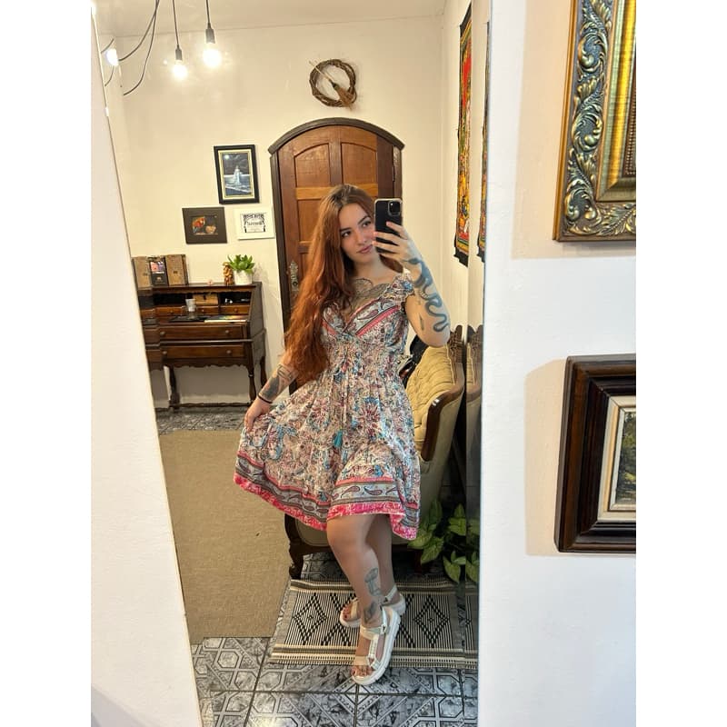 Vestido Curto Seda Princesa Indiano Costas Fechada